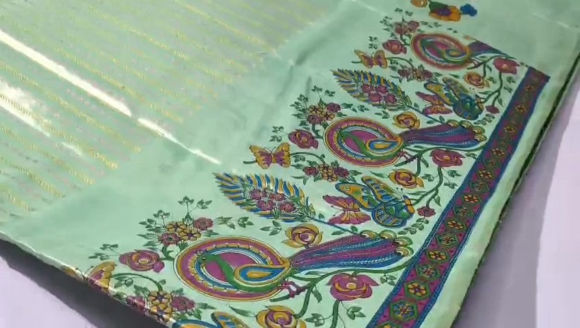 Pista Green Kanchipuram Handloom Kalamkari Tissue Silk Saree