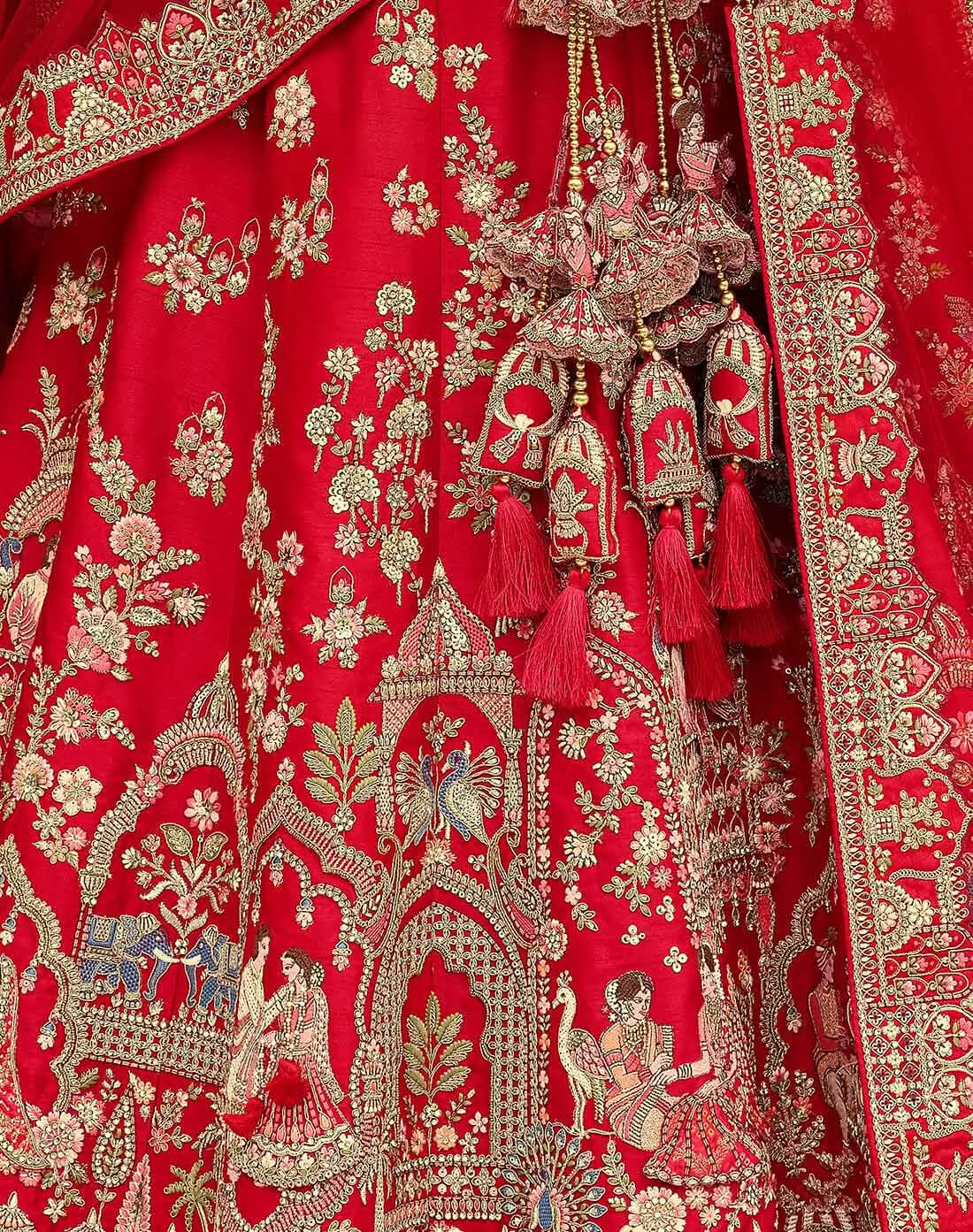 Designer Red Bridal Lehenga with Khatli Embroidery & Two Dupattas
