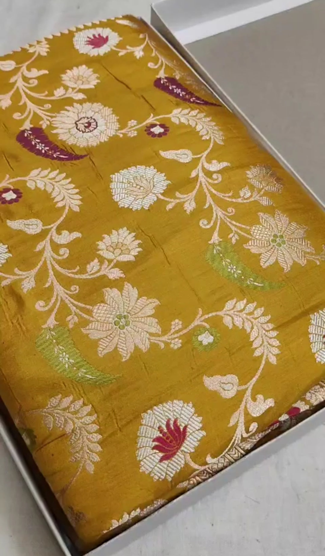 Dual Tone Mustard Banarasi Handloom Katan Silk Meenakari Saree
