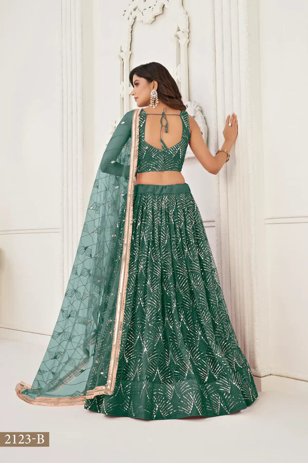 Chic Bottle Green Net Lehenga for Sangeet & Functions