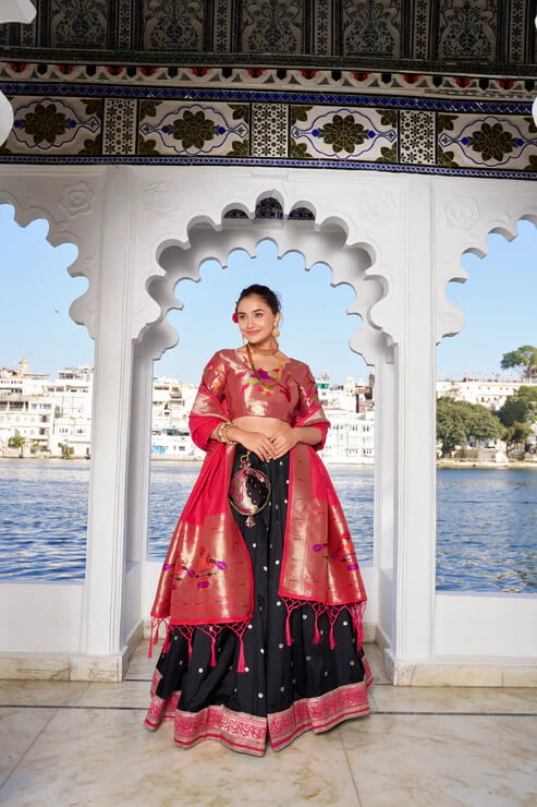 Black Paithani Jacquard Silk Lehenga for Bridal & Festive Wear