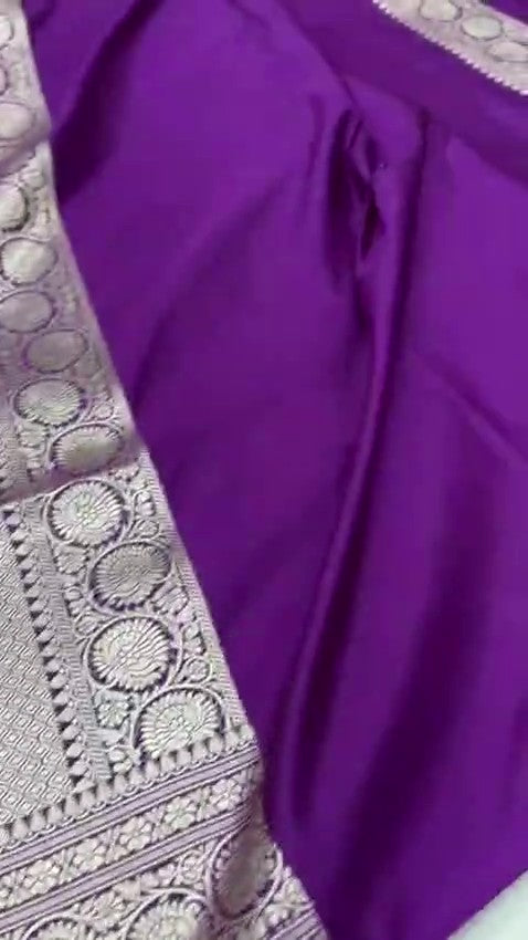 Purple Banarasi Mashru Soft Silk Saree