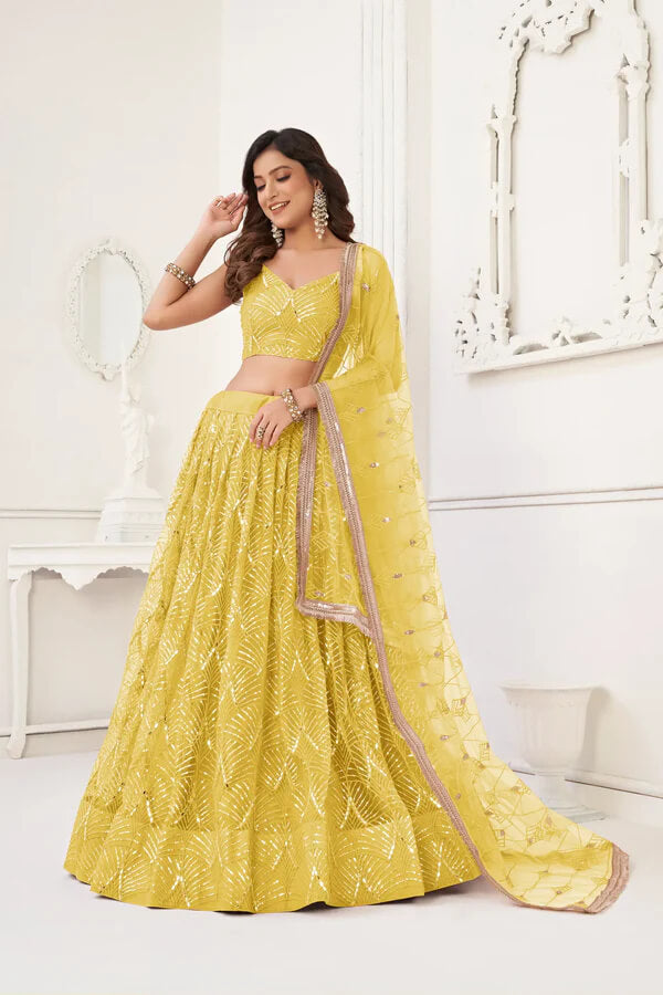 Yellow Designer Embroidered Lehenga Choli