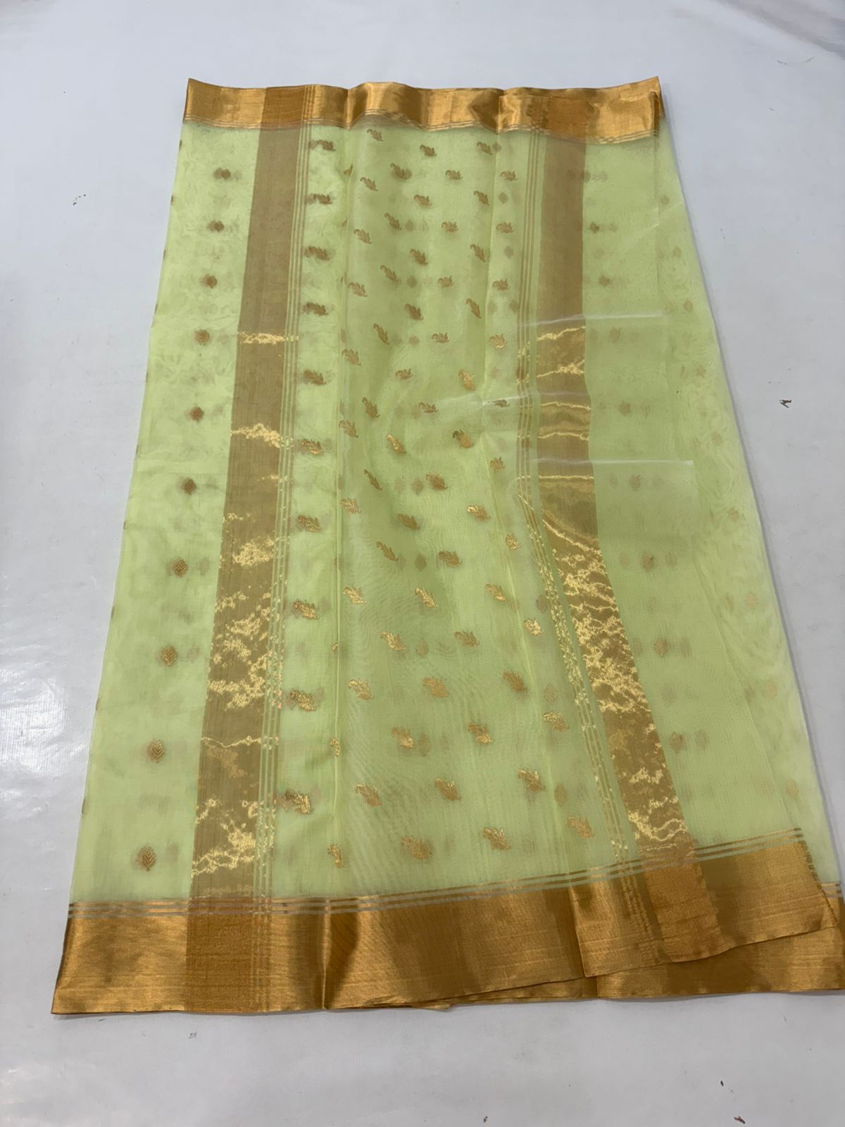 Pista Green Chanderi Handloom Katan Silk Saree