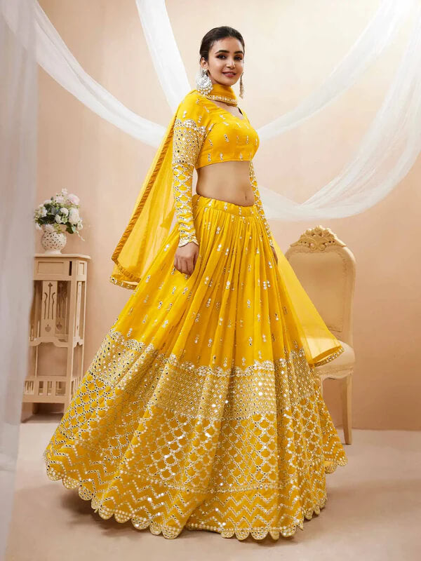 Yellow Sequins & Zari Embroidered Lehenga Choli