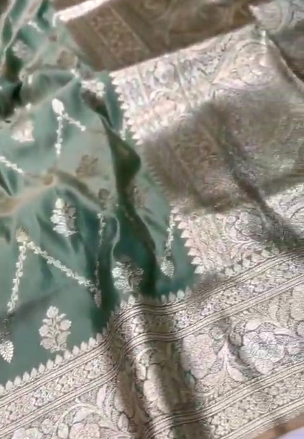 Powder Green Banarasi Satin Katan Silk Saree