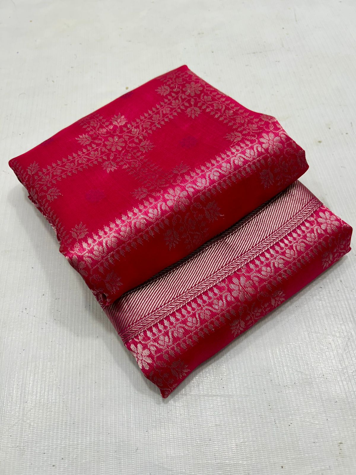 Rani Pink Chanderi Handloom Pattu Silk Saree