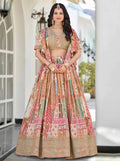 Beige Digital Print Lehenga with Embroidery & Blouse