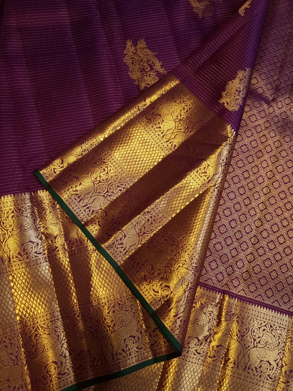 Magenta Kanchipuram Handloom 2G guld Vairaoosi Pattu Silk Saree
