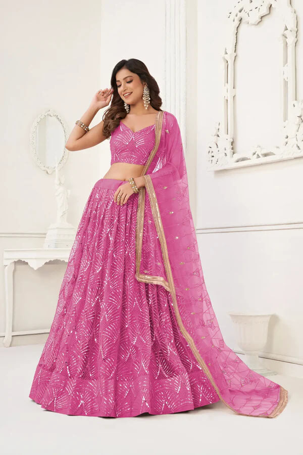 Graceful Pink Net Lehenga Choli with Sequins