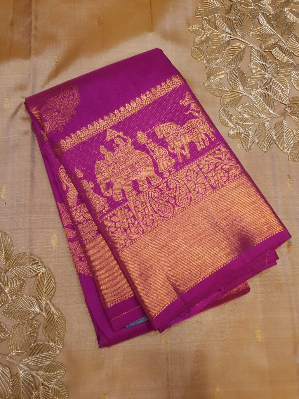 Dark Magenta Kanchipuram Handloom 2G Gold Kalyana Pallakku Silk Saree