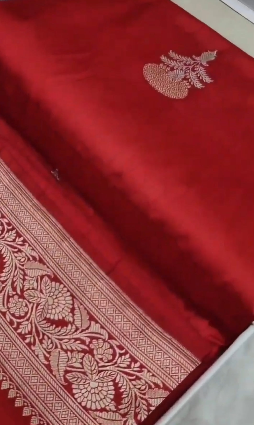 Dual Tone Rustic Red Banarasi Handloom Katan Silk Meenakari Saree