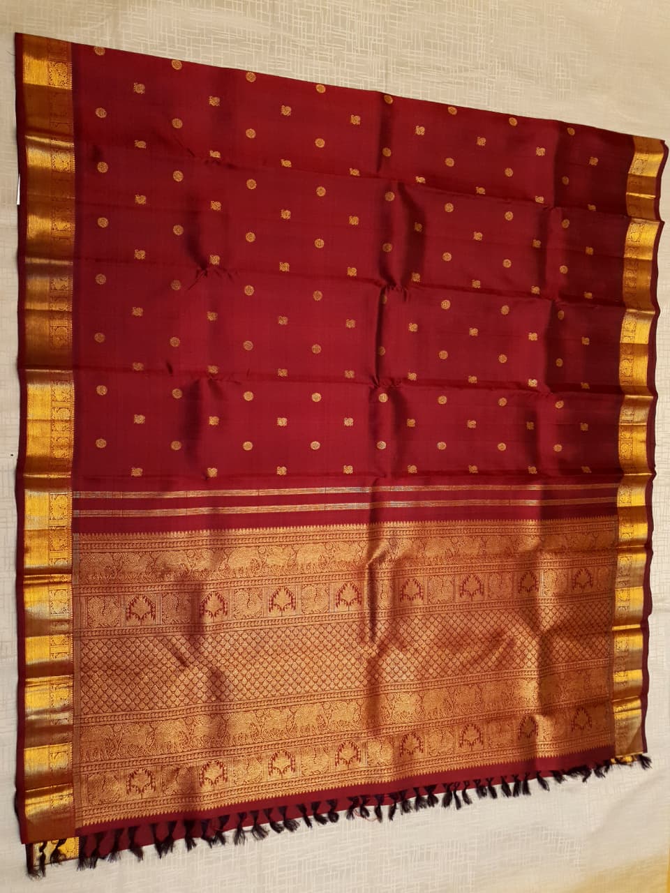 Maroon Kanchipuram Handloom 3G Pure Gold Pattu Silk Korvai Saree