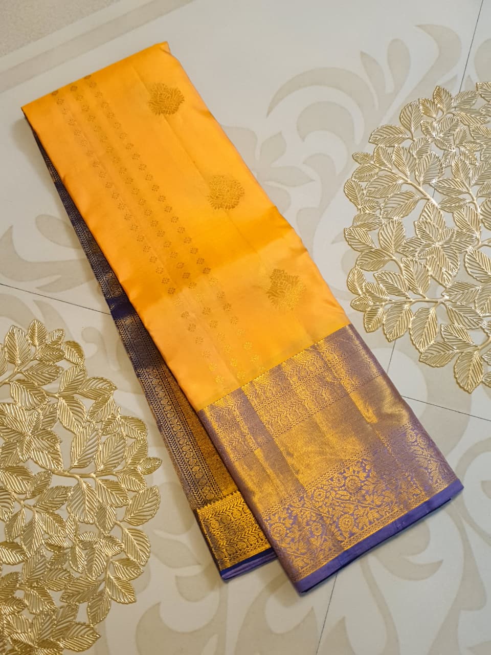 Golden Yellow Kanchipuram Handloom 2G Gold Pattu Silk Saree
