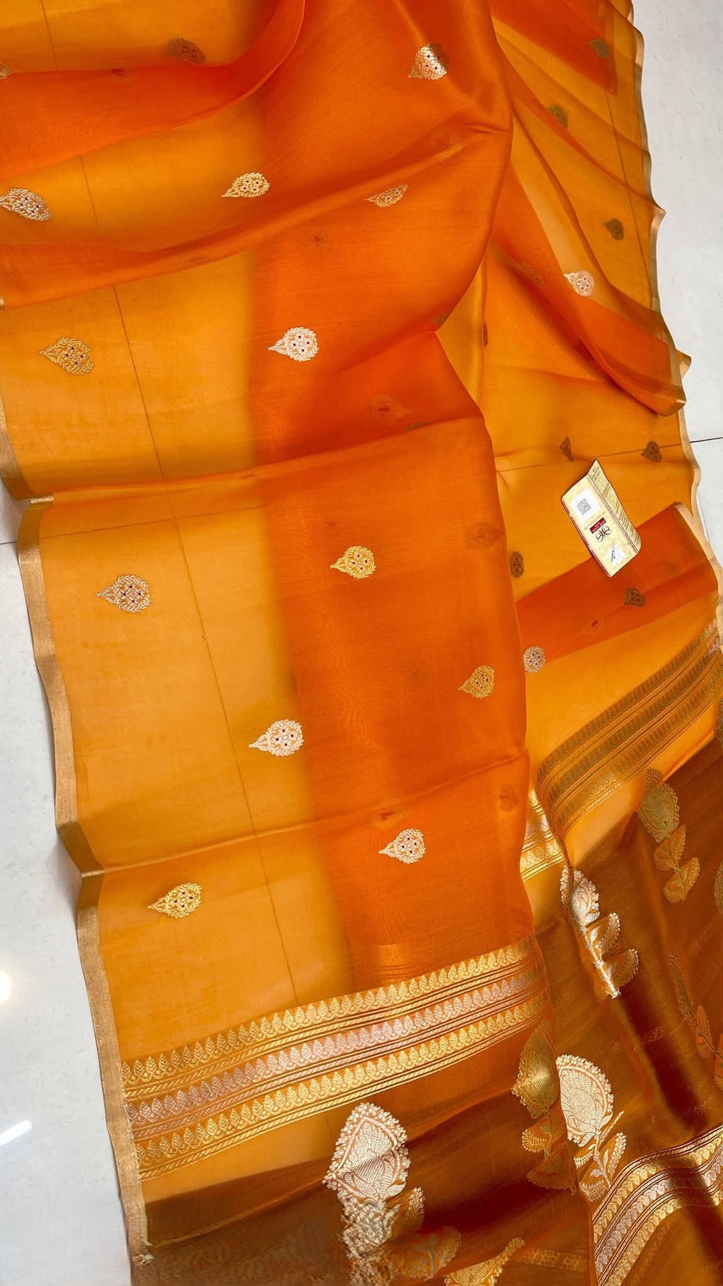 Turmeric Yellow Banarasi Handloom Kora Organza Silk Saree