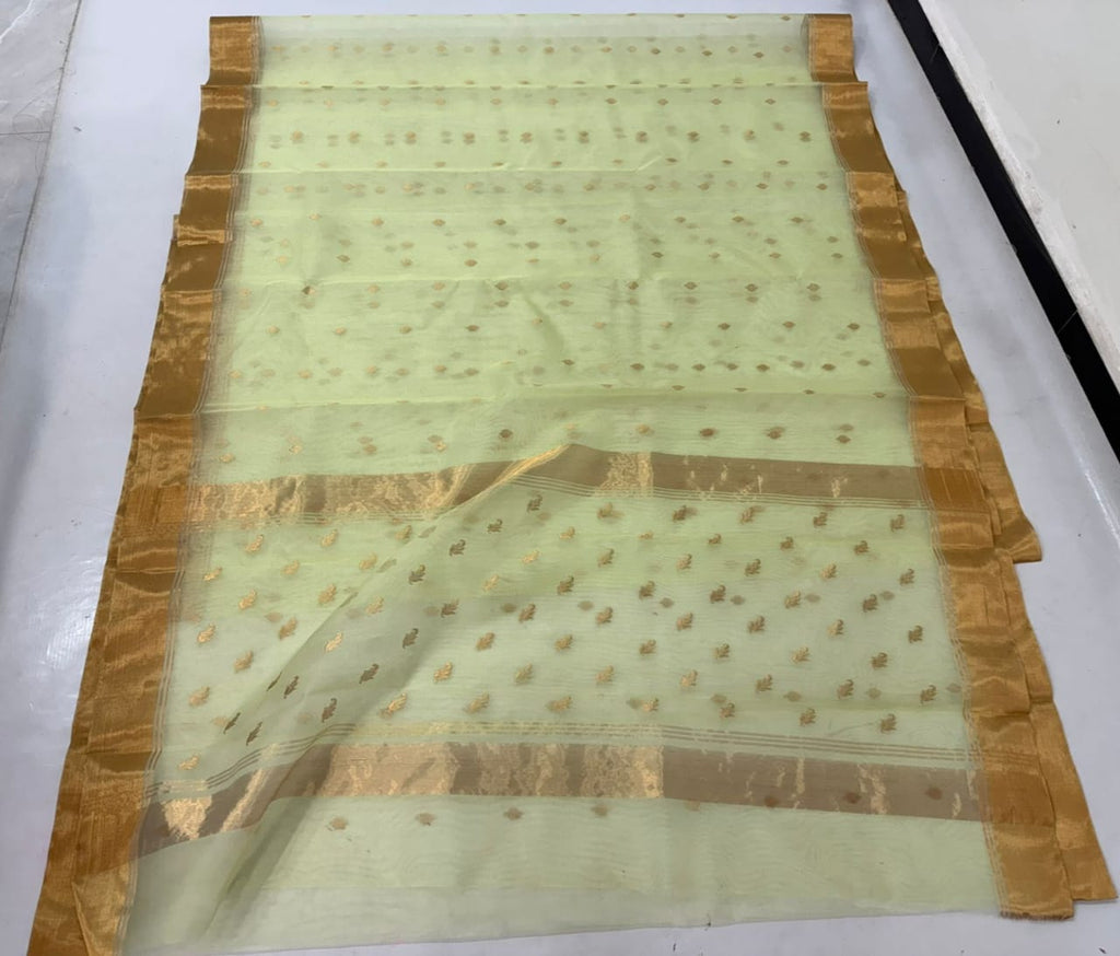 Pista Green Chanderi Handloom Katan Silk Saree