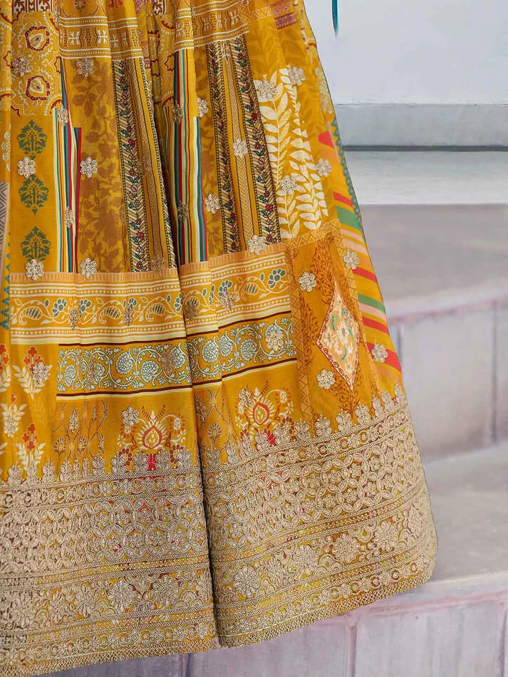 Yellow Digital Print Lehenga with Choker Dupatta