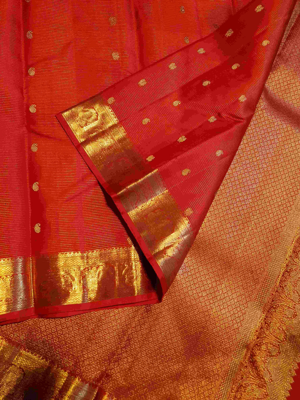 Red Kanchipuram Handloom 2G Pure Gold Vairaoosi Silk Saree