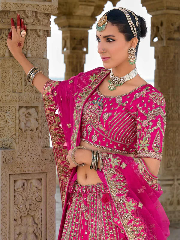 Designer Pink Wedding Lehenga with Dual Dupatta