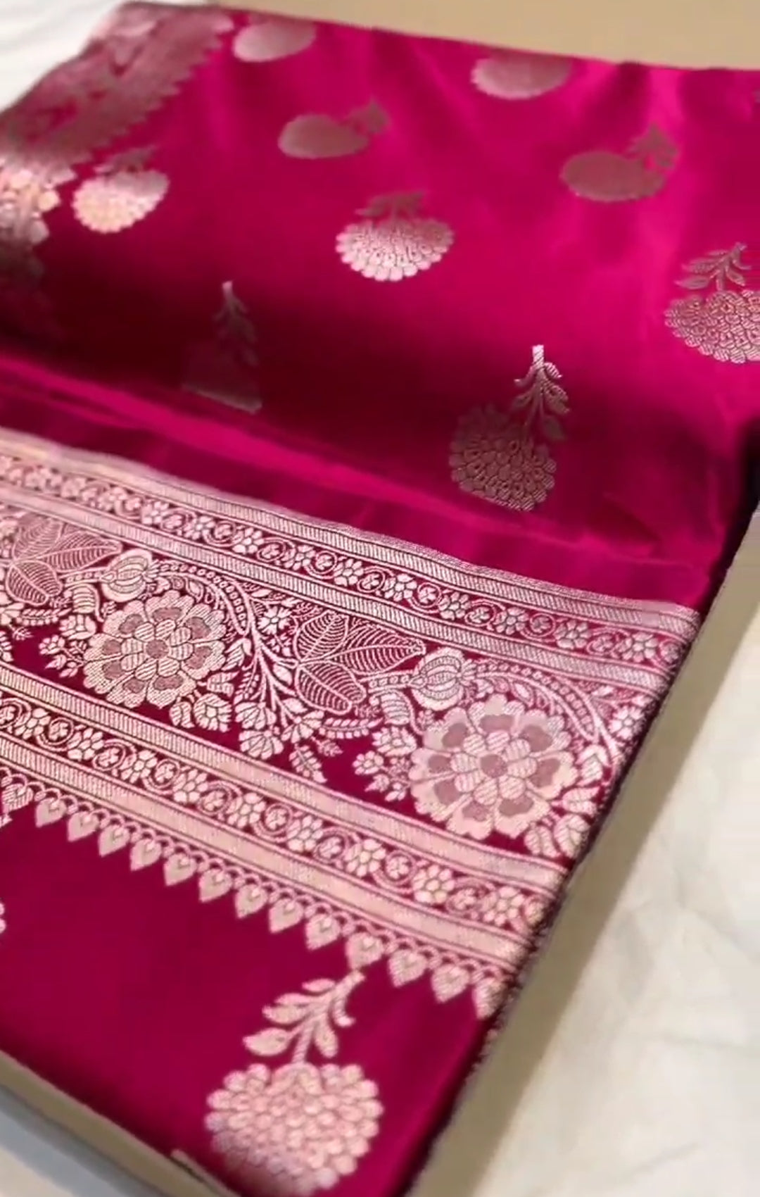 Hot Pink Banarasi Mashru Soft Silk Saree