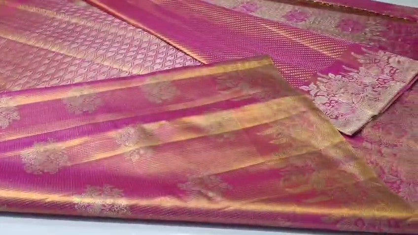 Hot Pink Kanchipuram Handloom Tissue Brocade Bridal Silk Saree