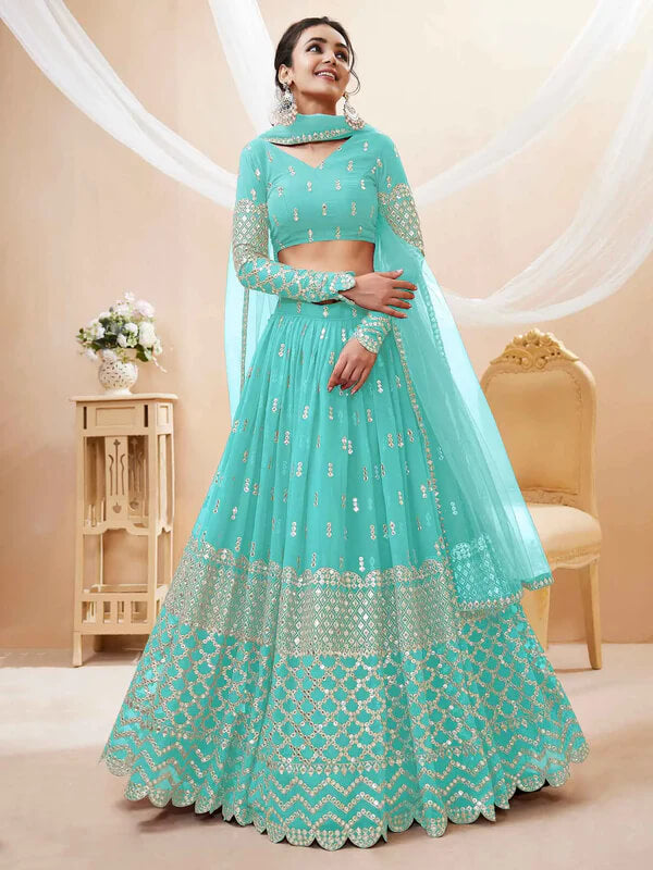 Designer Sky Blue Lehenga Choli with Soft Net Dupatta