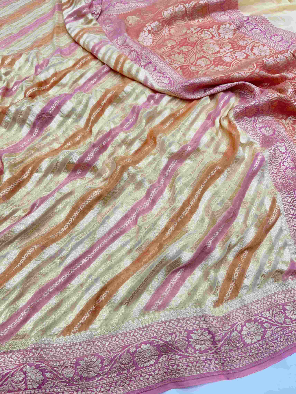 Pink Banarasi Handloom Antique Zari Georgette Silk Saree