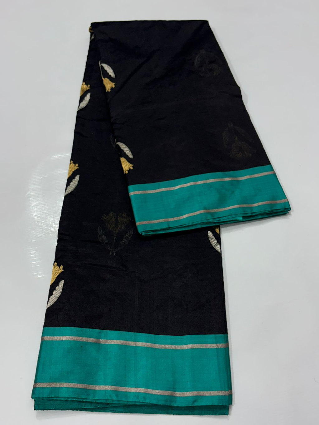 Black Chanderi Handloom Pattu Silk Meenakari Saree