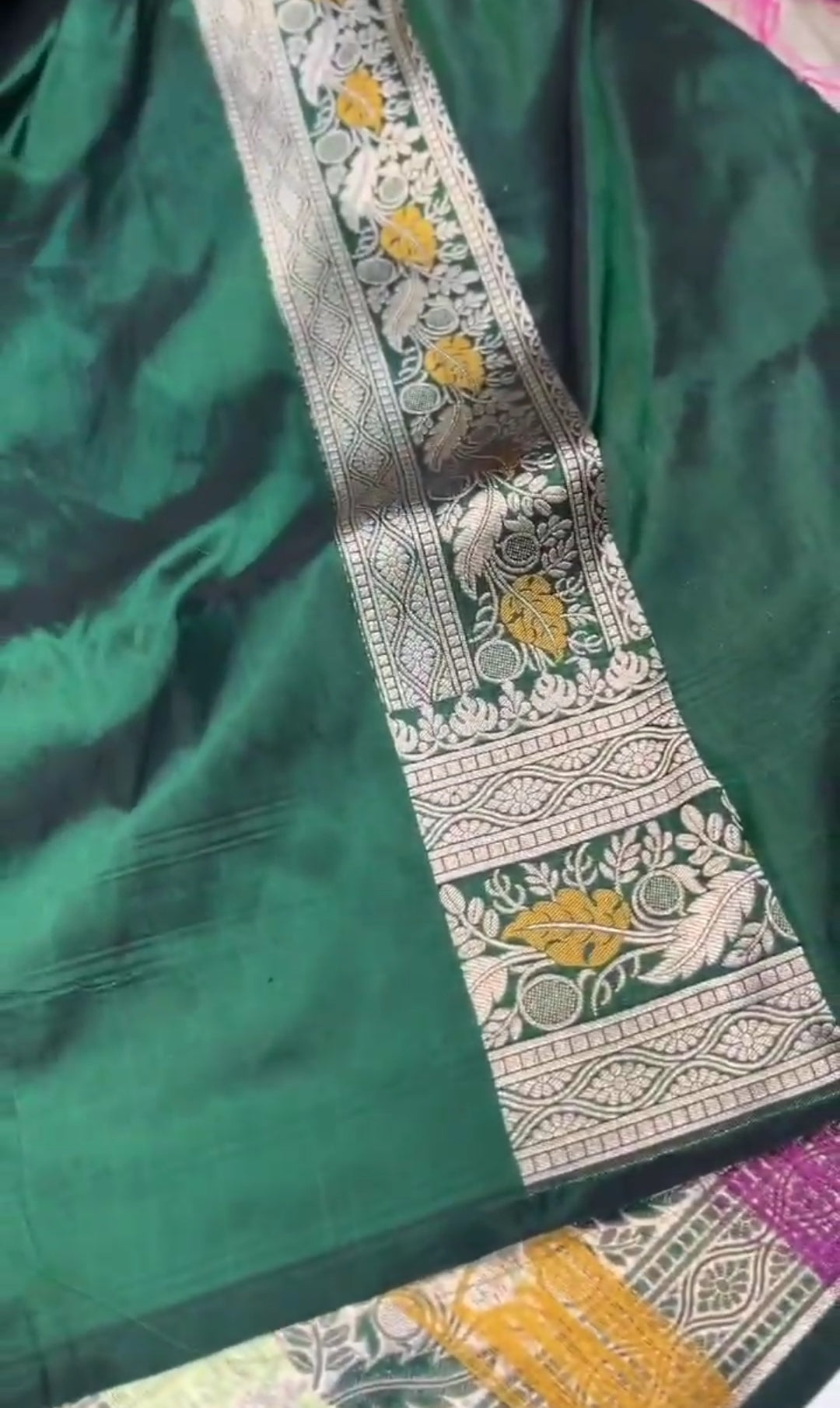 Flaske Grøn Banarasi Håndvæv Katan Silk Meenakari Saree