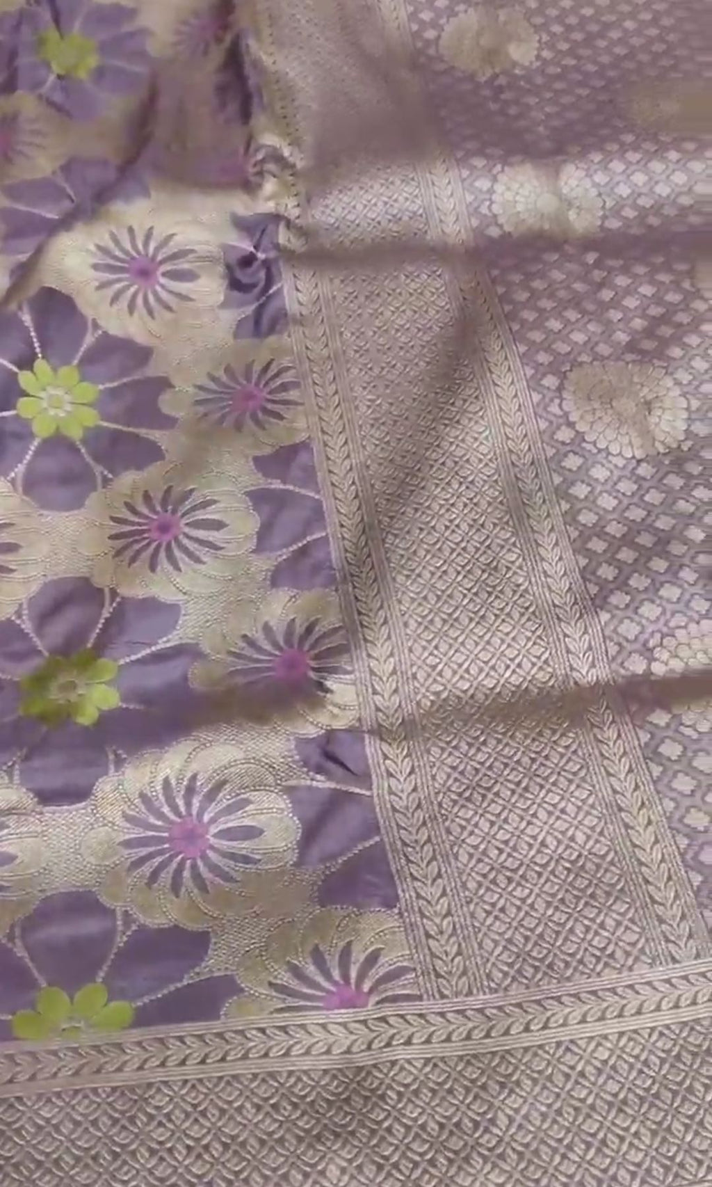 Lavender Banarasi Handloom Katan Silk Meenakari Saree