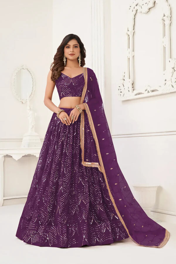 Wine Designer Embroidered Lehenga Choli