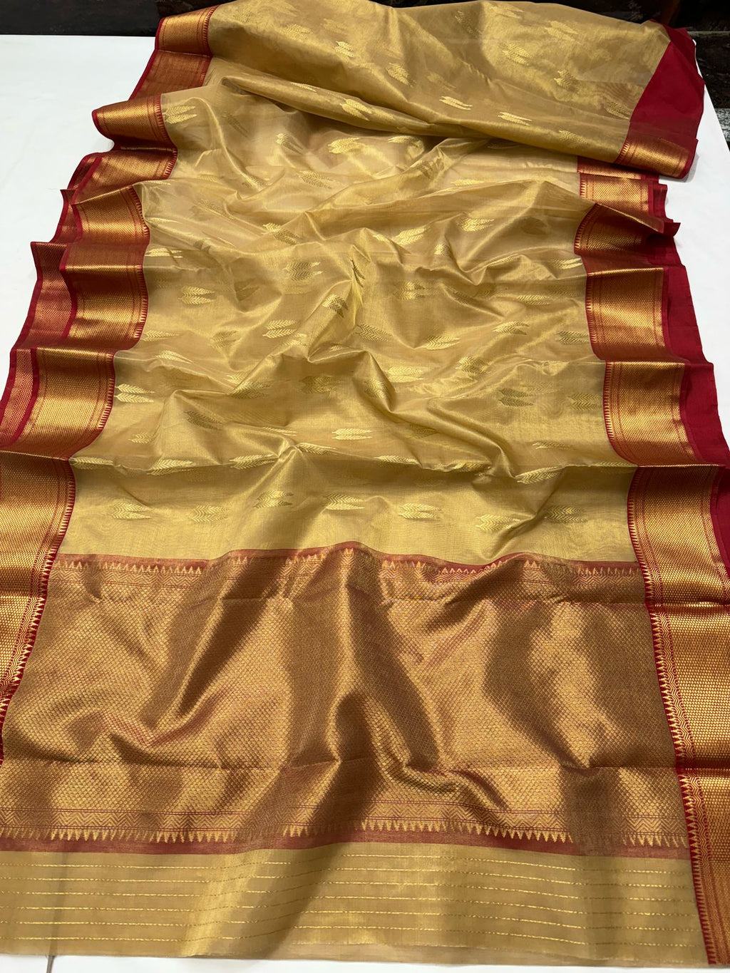 Gold Chanderi Handloom Katan Tissue Silk Saree