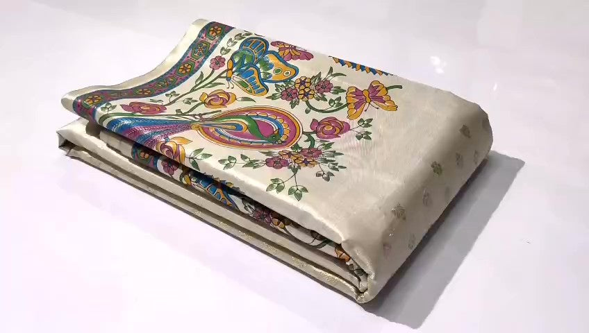 Off White Kanchipuram Handloom Kalamkari Tissue Silk Saree