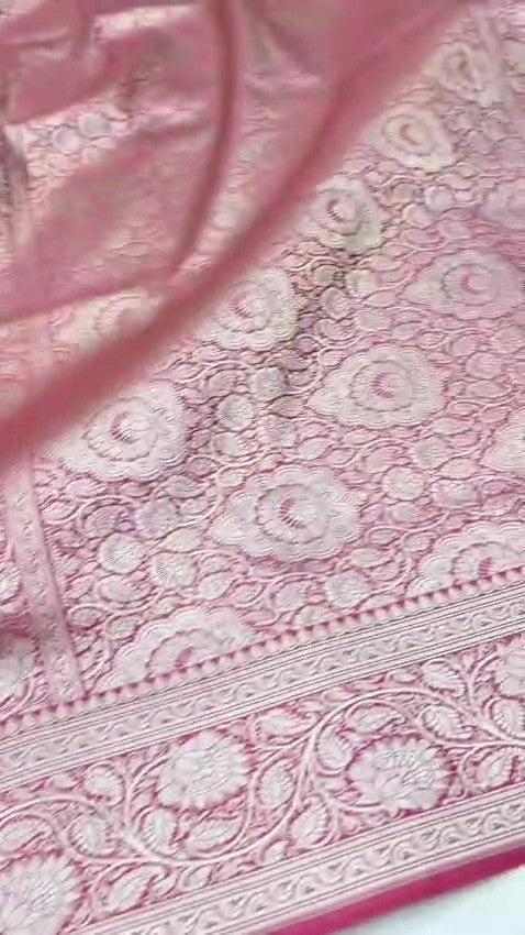 Pink Banarasi Mashru Soft Silk Saree