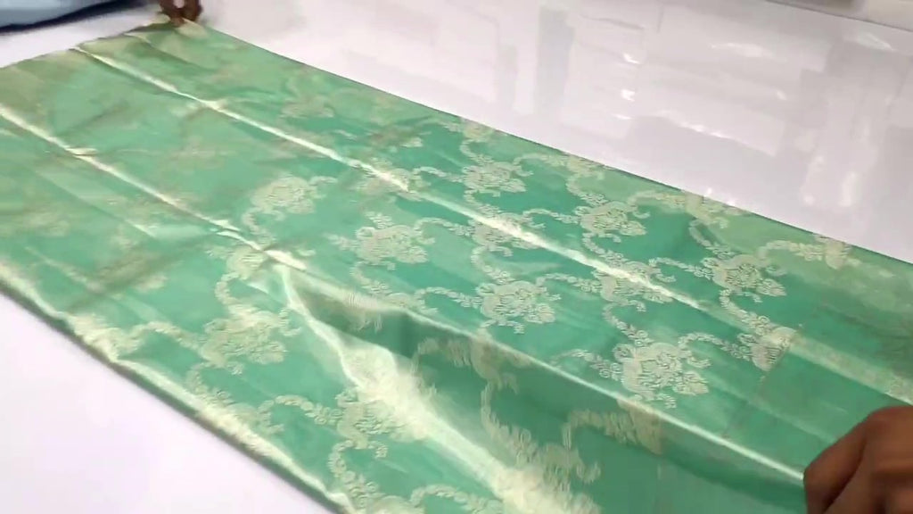 Sea Green Kanchipuram Handloom Tissue Brocade Silk Saree