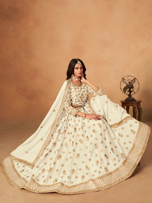 Off White Organza Lehenga with Embroidery Work