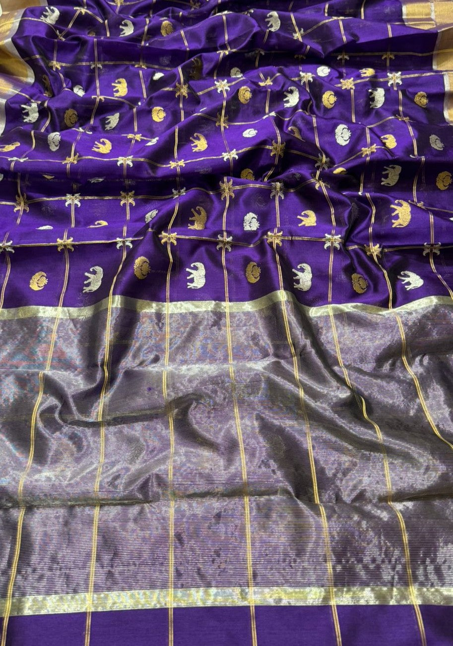 Purple Chanderi Handloom Pattu Silk Saree