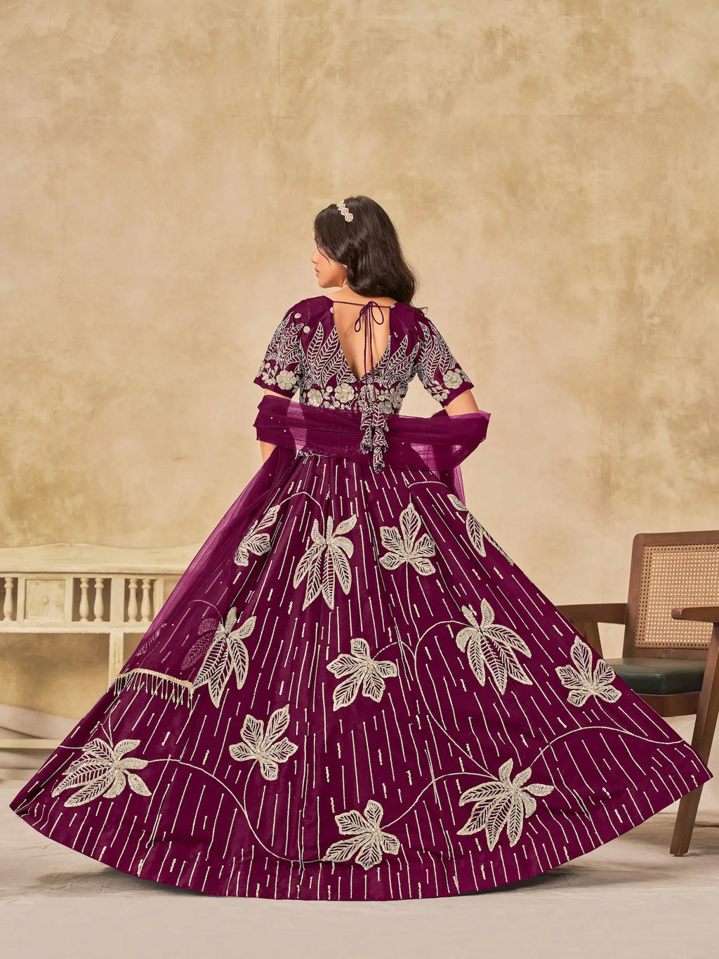 Wine Sequins Embroidery Work Art Silk Lehenga Choli