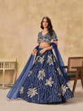Navy Blue Sequins Embroidery Work Art Silk Lehenga Choli