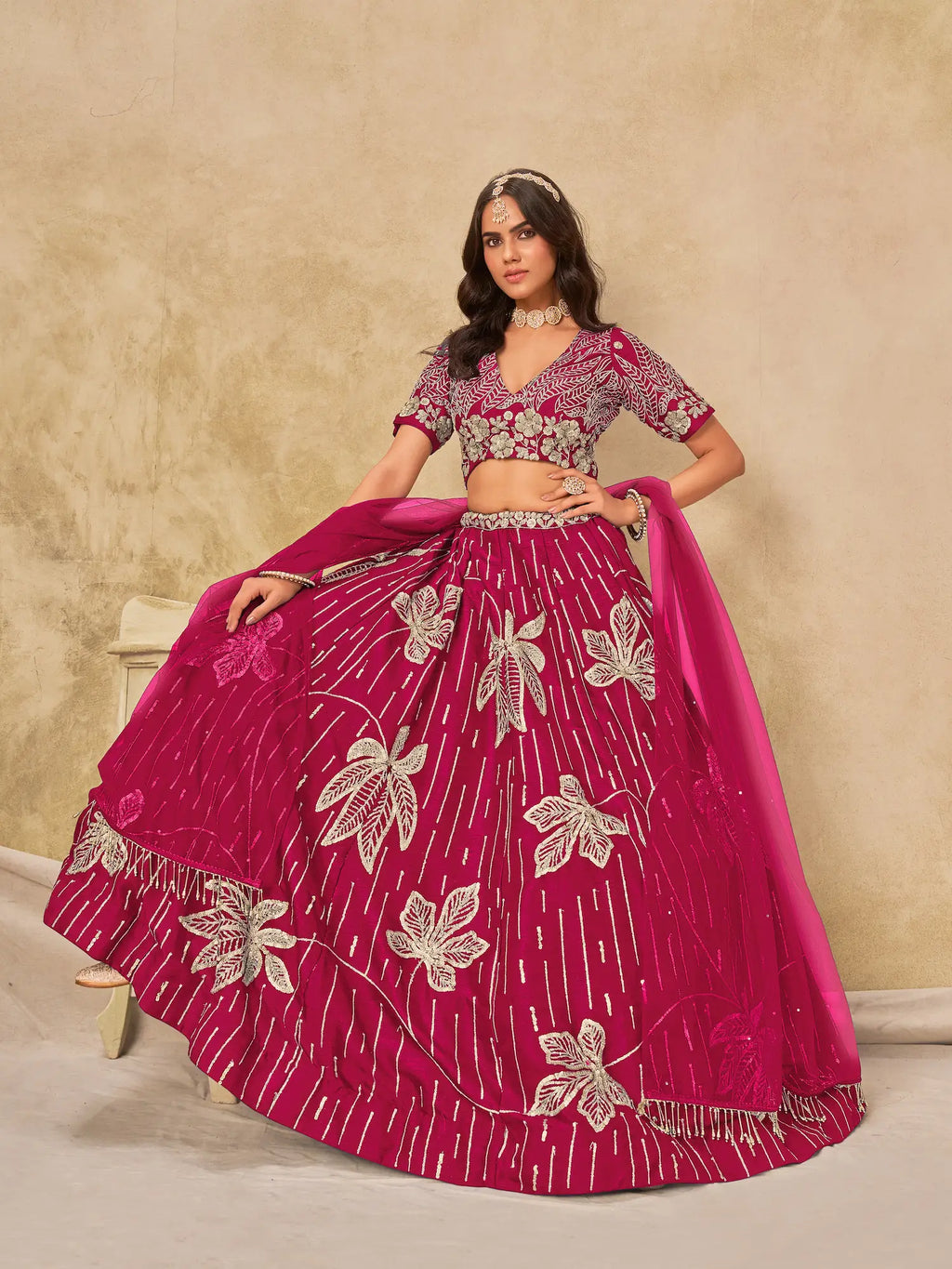Pink Sequins Embroidery Work Art Silk Lehenga Choli