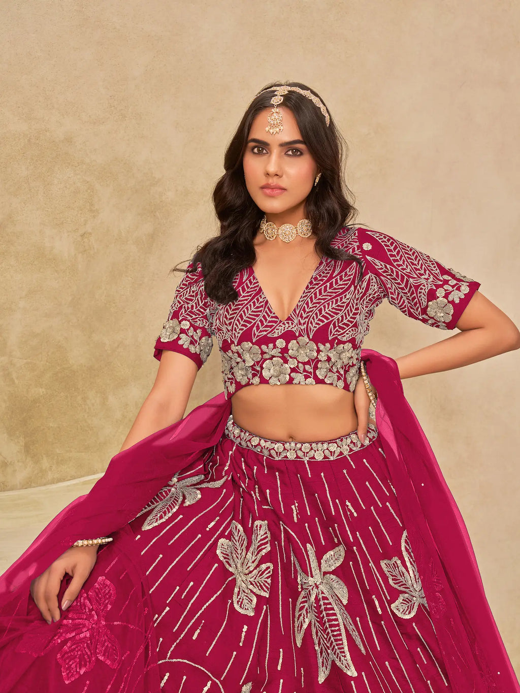 Pink Sequins Embroidery Work Art Silk Lehenga Choli