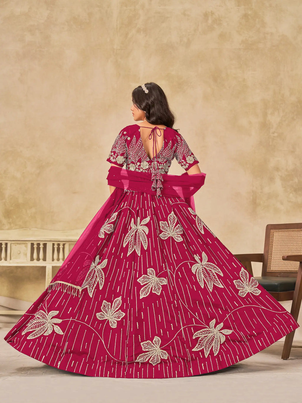 Pink Sequins Embroidery Work Art Silk Lehenga Choli