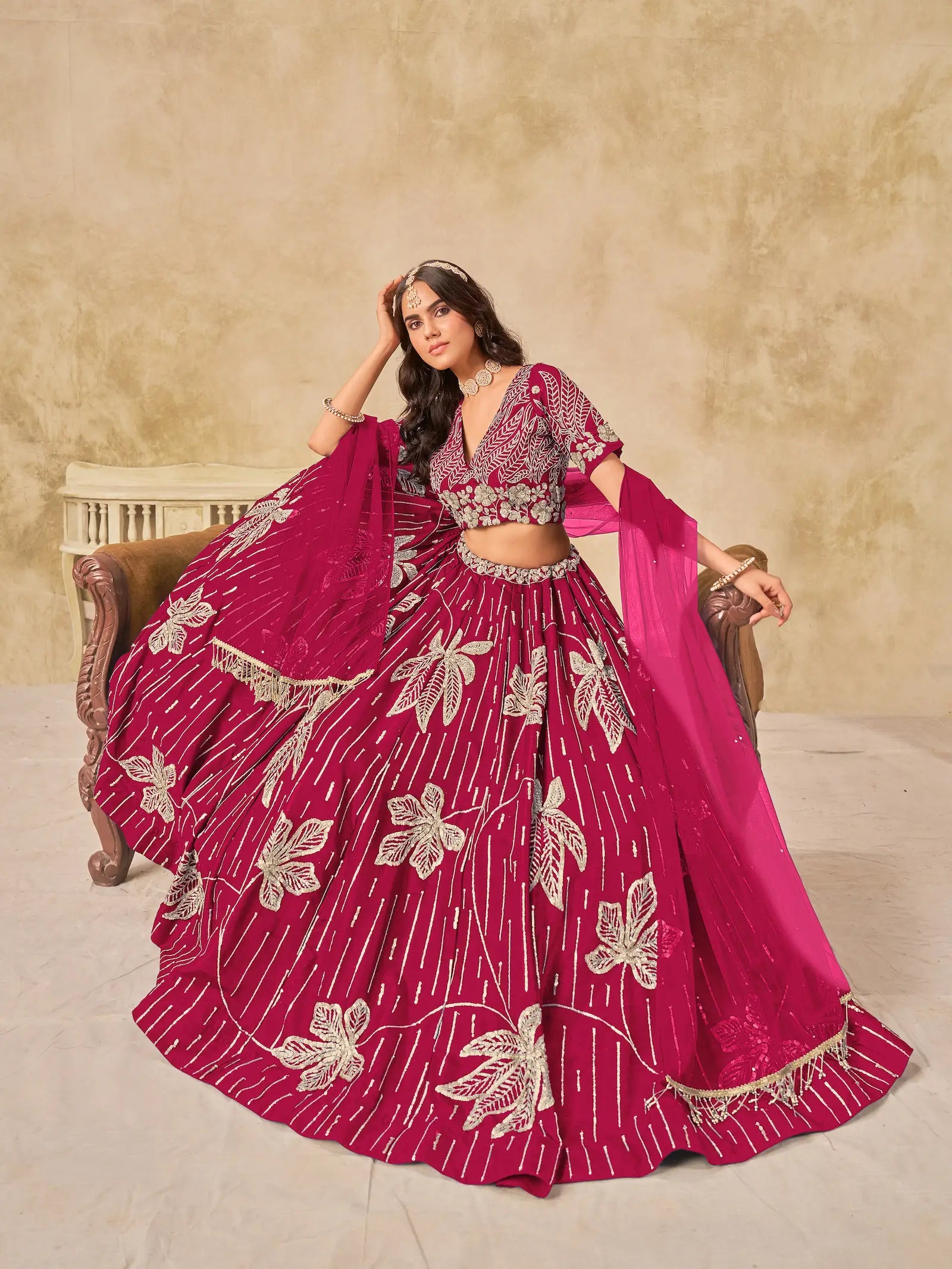Pink Sequins Embroidery Work Art Silk Lehenga Choli