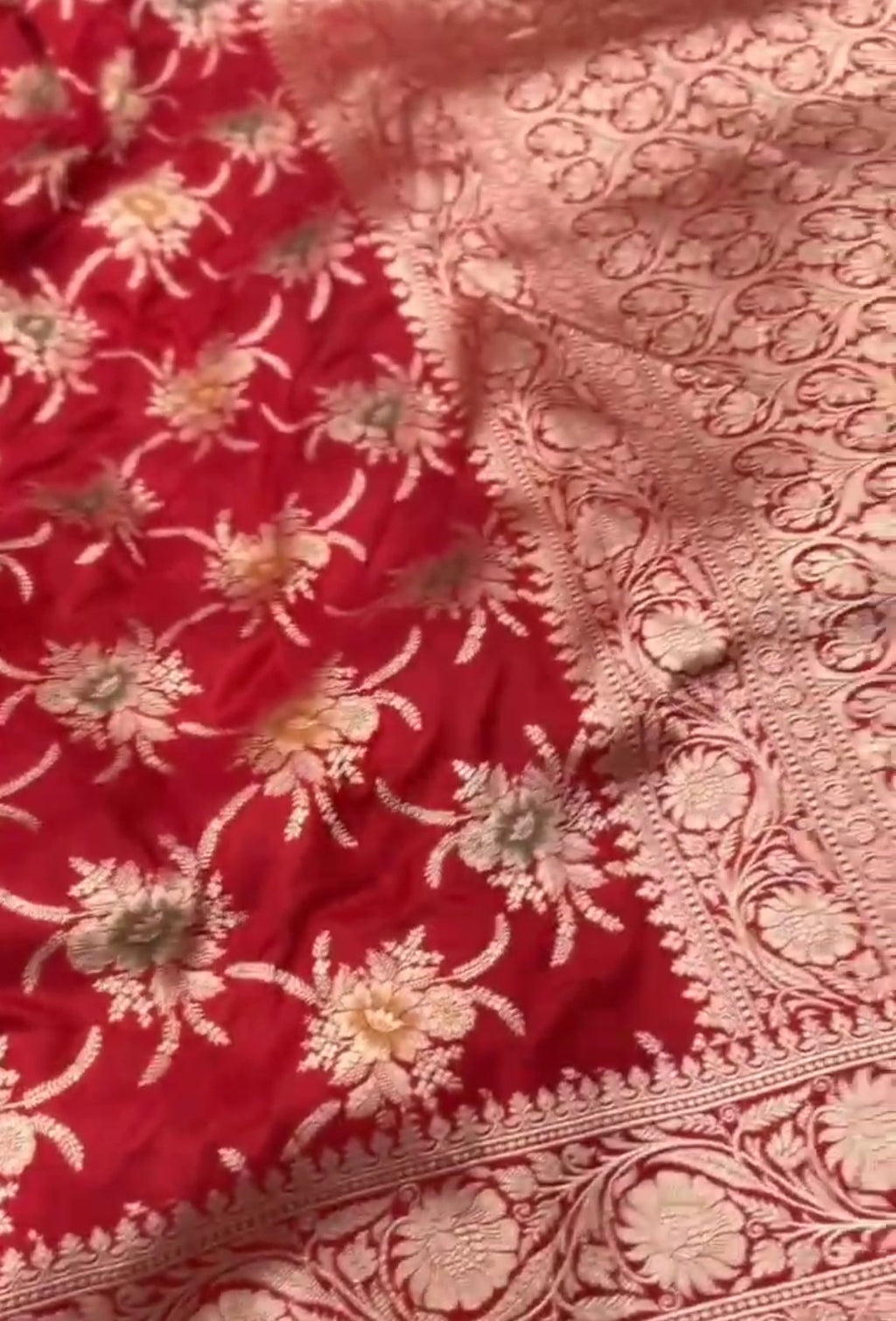 Rød Banarasi Håndvæv Katan Silk Meenakari Saree
