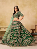 Dark Green Sequins Embroidery Work Art Silk Lehenga