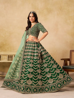 Dark Green Sequins Embroidery Work Art Silk Lehenga