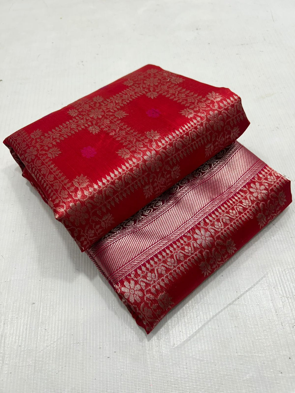 Rustic Red Chanderi Handloom Pattu Silk Meenakari Saree