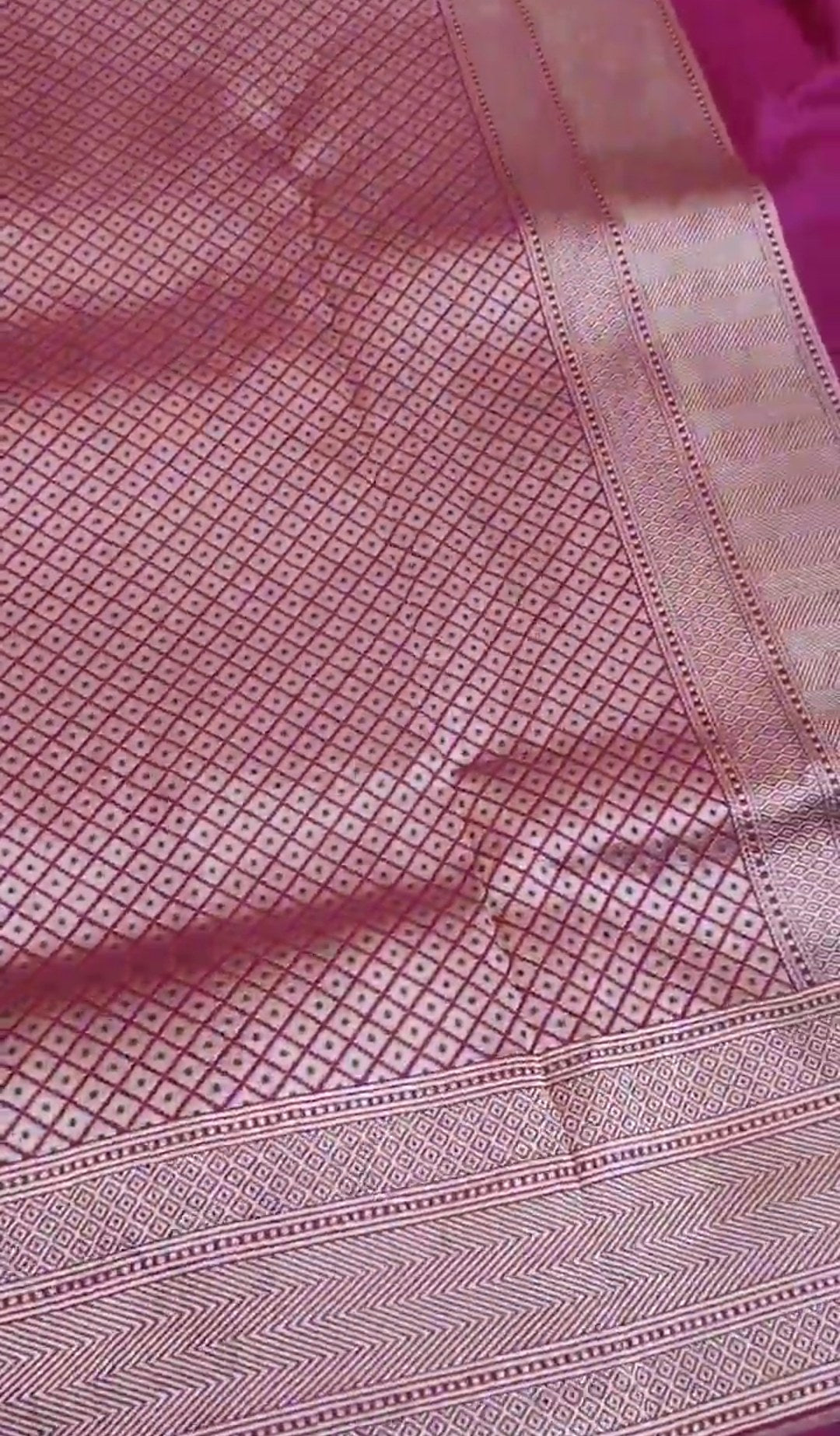 Dual Tone Hot Pink Banarasi Handloom Katan Silk Brocade Saree