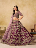 Wine Berry Sequins Embroidery Work Art Silk Lehenga