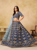 Nile Blue Sequins Embroidery Work Art Silk Lehenga